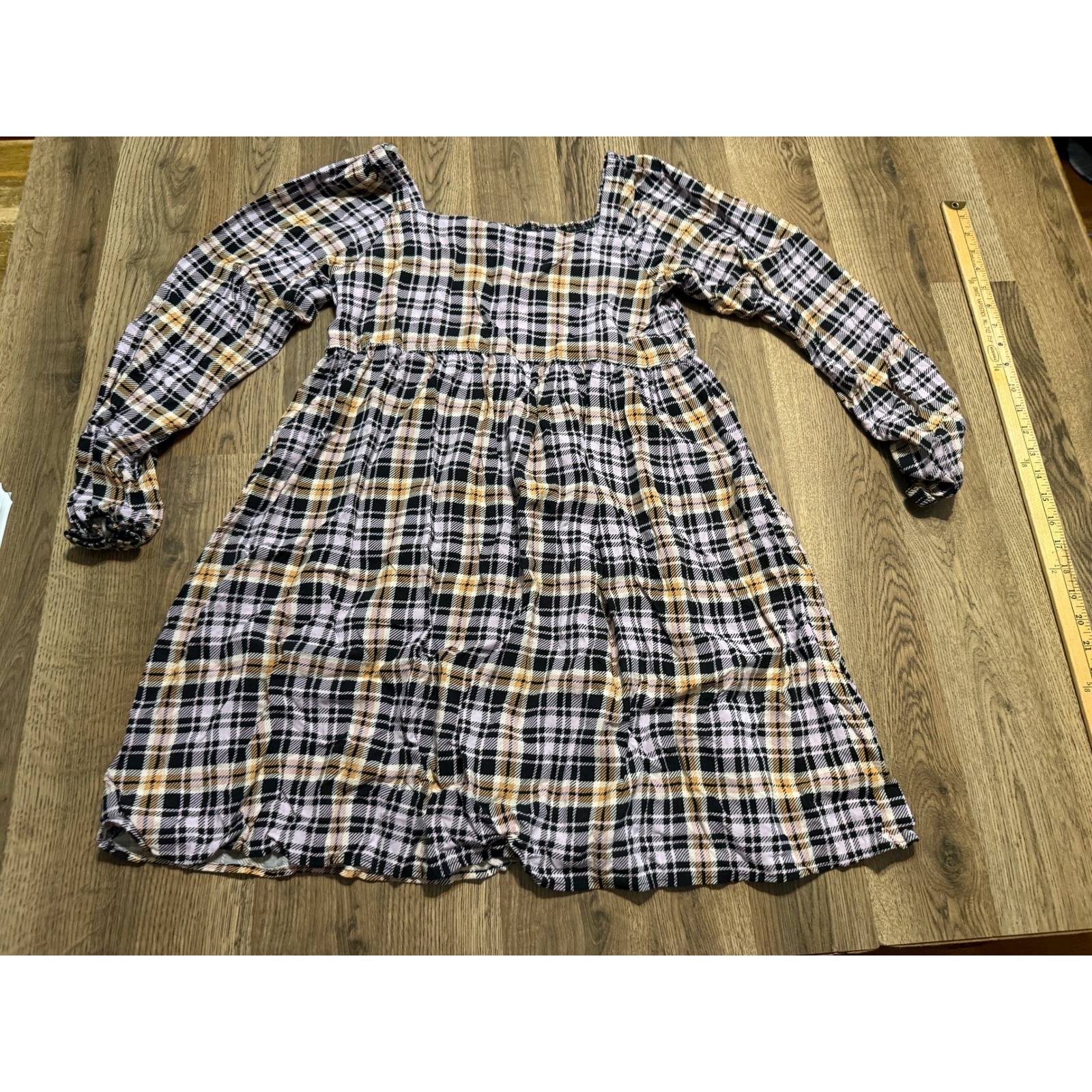 Art Class Babydoll Dress Girls Xxl 18 Purple Plaid Kids Long Sleeve Square Neck